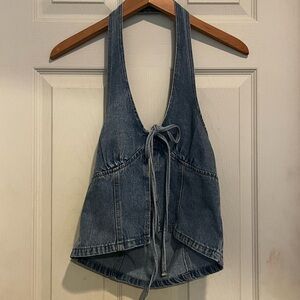 SHEIN Blue Denim Tie-Front Crop Top